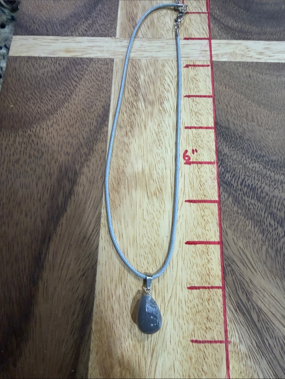 Silver Pendant Necklace with Grey agate Teardrop Stone - Women Jewelry